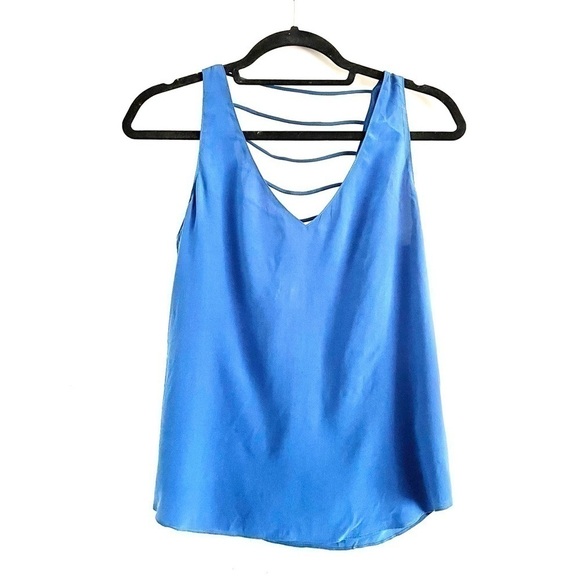 Rory Beca Silk Tank Top S Strappy Back Sleeveless V-Neck Blue Luxury Party - Picture 1 of 7
